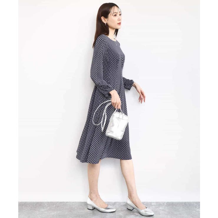 タックデザイン幾何柄ワンピース/洗える | MK MICHEL KLEIN | 詳細画像3 