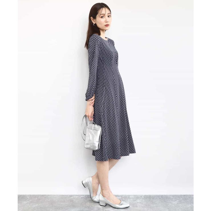 タックデザイン幾何柄ワンピース/洗える | MK MICHEL KLEIN | 詳細画像4 