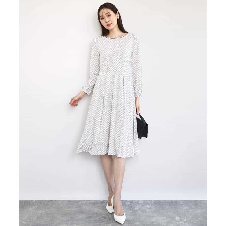 タックデザイン幾何柄ワンピース/洗える | MK MICHEL KLEIN | 詳細画像7 