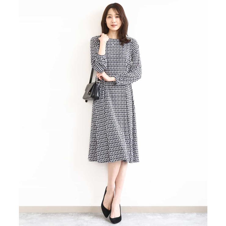 ブラック | [イージーケア]幾何柄ジャージーワンピース/洗える | MK MICHEL KLEIN