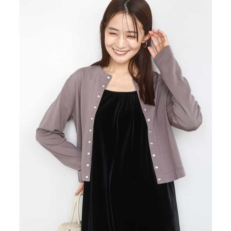 モカグレー | ドット釦コンパクトニットカーディガン/洗える | MK MICHEL KLEIN