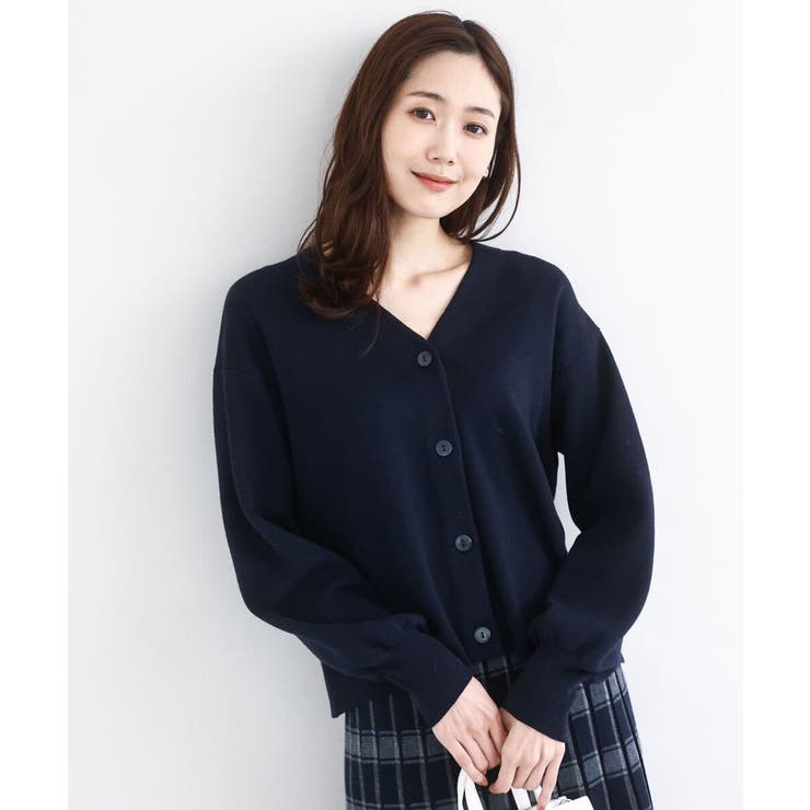 ネイビー | スムース編みVネックニットカーディガン/洗える | MK MICHEL KLEIN