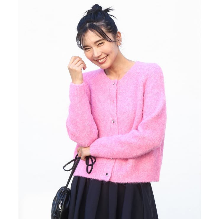 ピンク | ヘアリーニットカーディガン/洗える | MK MICHEL KLEIN