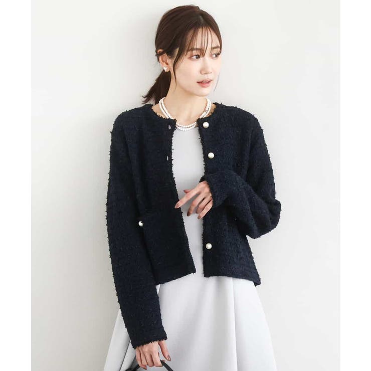 ネイビー | ニットツィードジャケット/洗える | MK MICHEL KLEIN