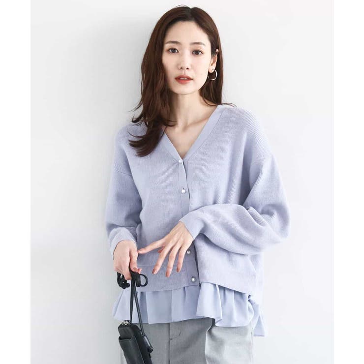 ペプラムデザインVネックニットカーディガン/洗える | MK MICHEL KLEIN | 詳細画像1 