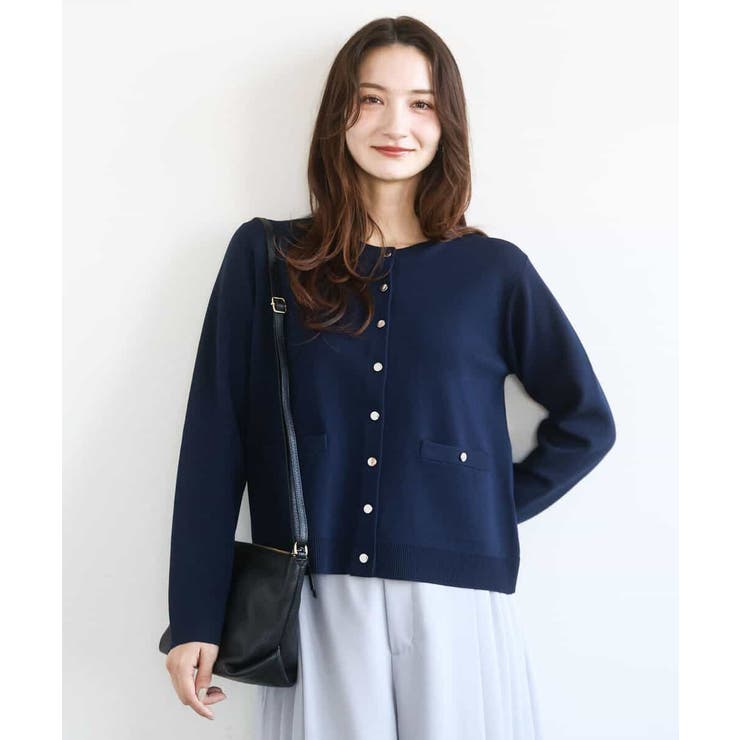 ネイビー | ジャケットライクニットカーディガン/洗える | MK MICHEL KLEIN