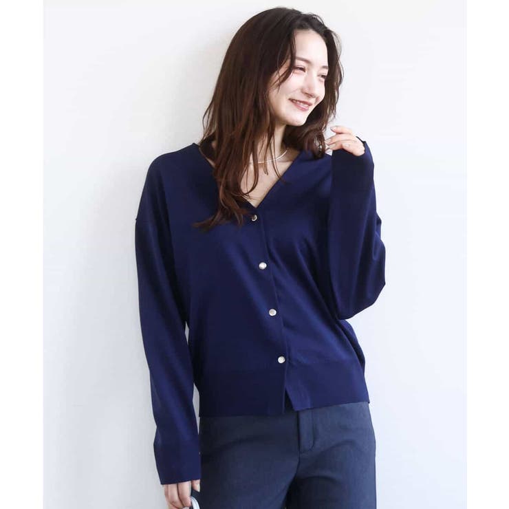 ドット釦Vネックカーディガン(無地・ボーダー)/洗える | MK MICHEL KLEIN | 詳細画像29 