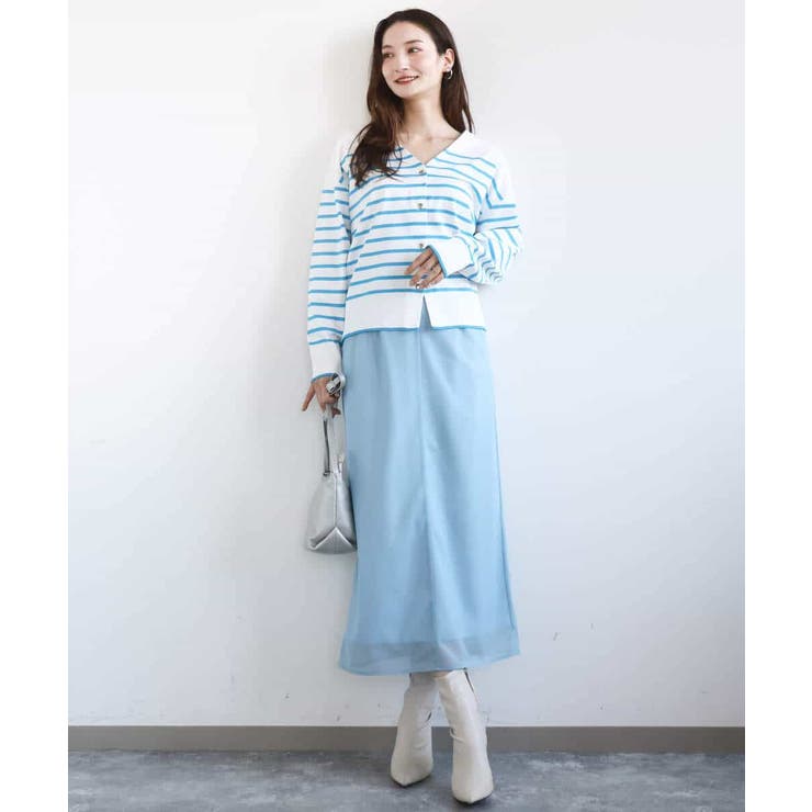 ドット釦Vネックカーディガン(無地・ボーダー)/洗える | MK MICHEL KLEIN | 詳細画像7 