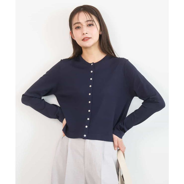 ネイビー | ドット釦ニットカーディガン/接触冷感/UVカット/洗える | MK MICHEL KLEIN