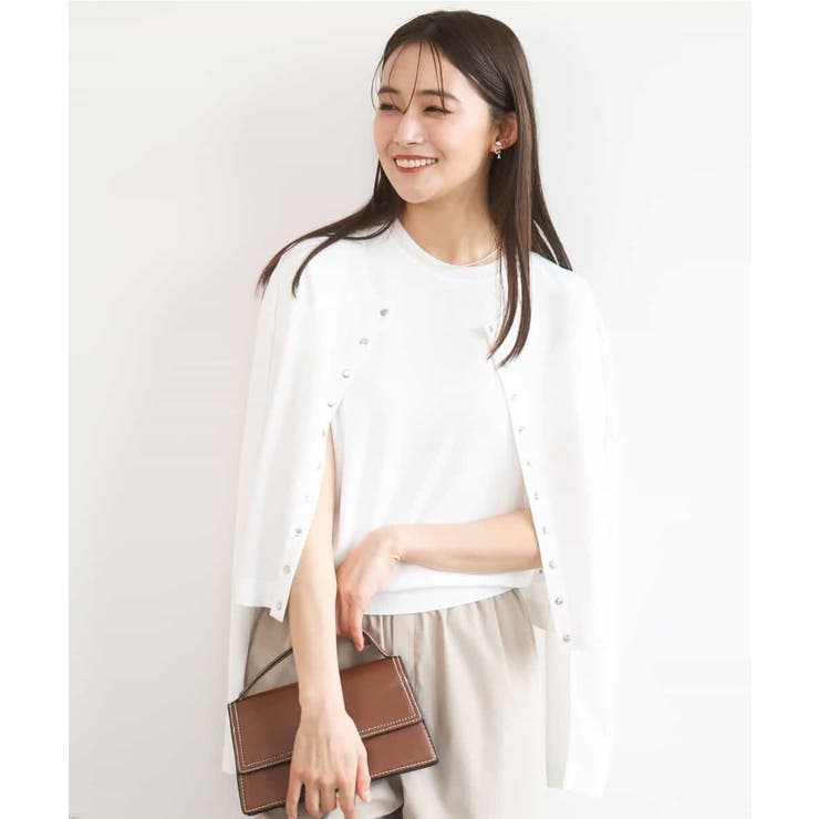 ホワイト | ドット釦ニットカーディガン/接触冷感/UVカット/洗える | MK MICHEL KLEIN