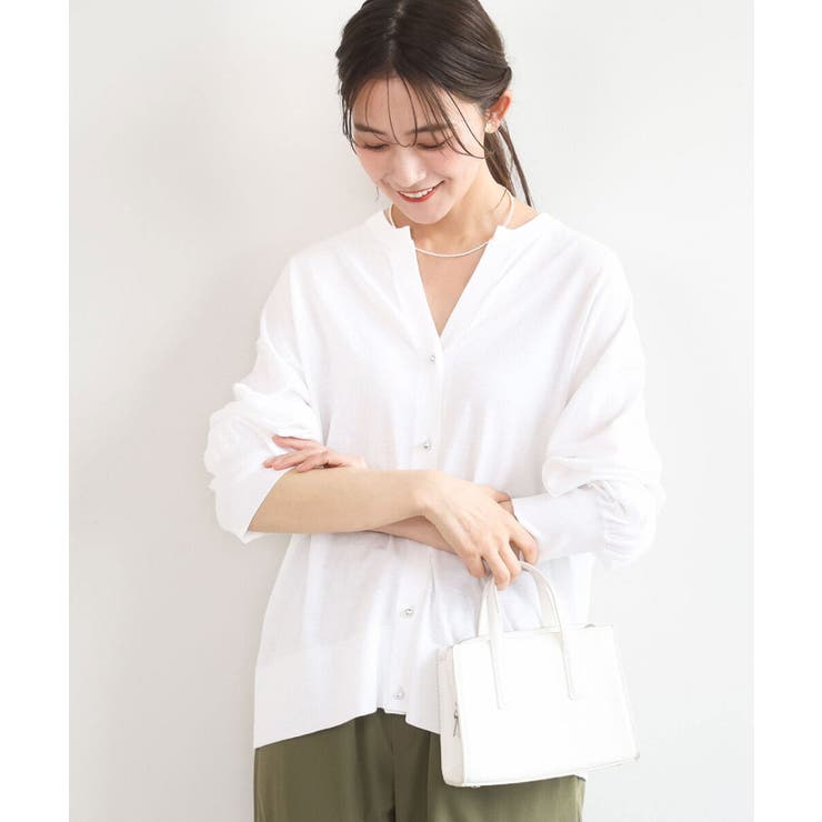 ホワイト | [UVカット/接触冷感/洗える]キーネックカーディガン | MK MICHEL KLEIN