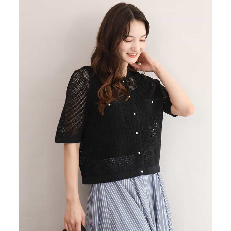 [洗える]メッシュ編み半袖ジャケットライクニット | MK MICHEL KLEIN | 詳細画像9 