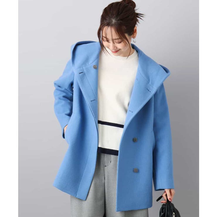 ブルー | [超軽量]エアリアルウール ミドル丈フーデットコート | MK MICHEL KLEIN