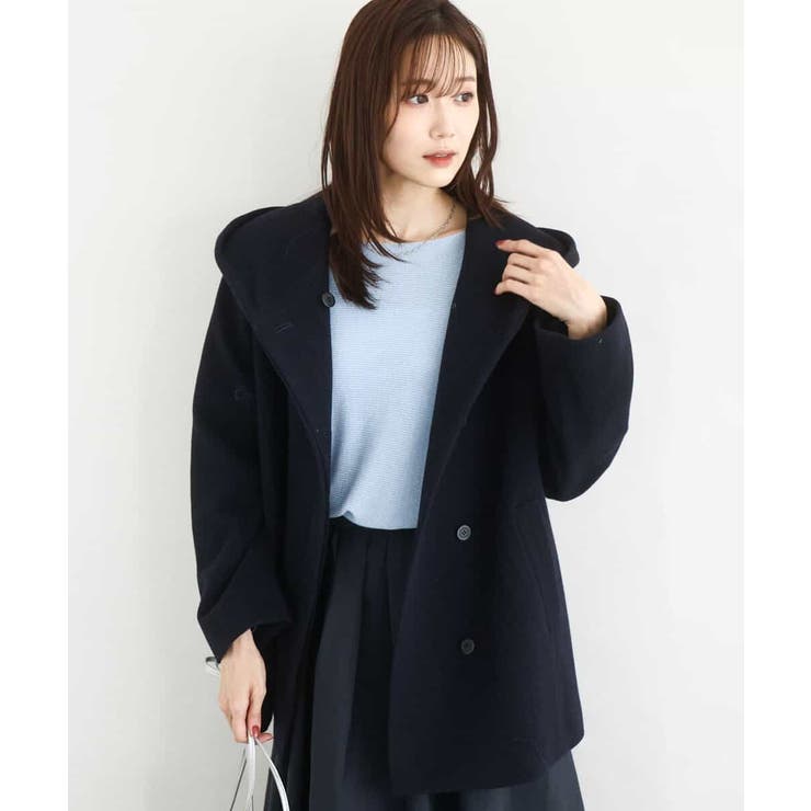 ネイビー | [超軽量]エアリアルウール ミドル丈フーデットコート | MK MICHEL KLEIN