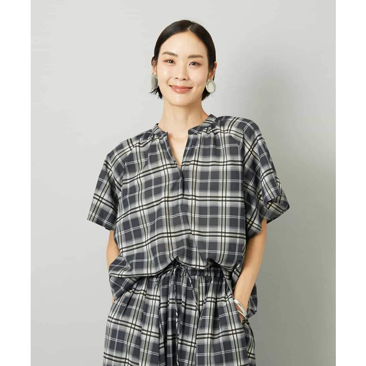 [セットアップ対応]ギャザーブラウス シアーチェック柄 | MICHEL KLEIN | 詳細画像15 