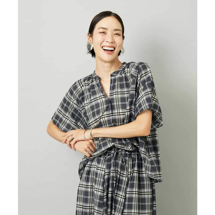 [セットアップ対応]ギャザーブラウス シアーチェック柄 | MICHEL KLEIN | 詳細画像16 