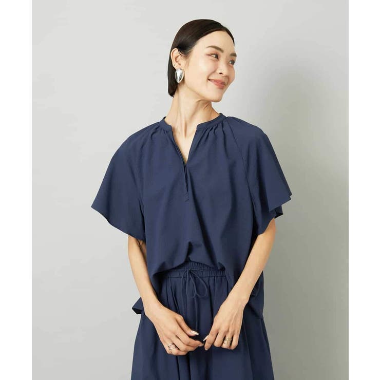 [セットアップ対応]ギャザーブラウス サッカー無地 | MICHEL KLEIN | 詳細画像1 