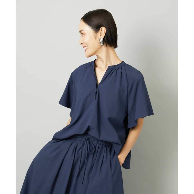 [セットアップ対応]ギャザーブラウス サッカー無地 | MICHEL KLEIN | 詳細画像4 