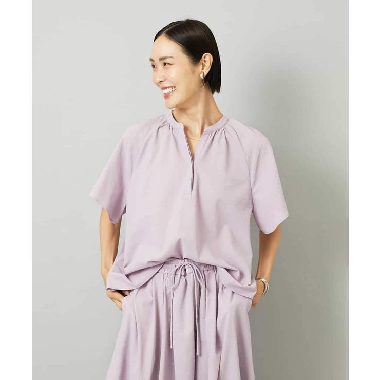 ラベンダー | [セットアップ対応]ギャザーブラウス サッカー無地 | MICHEL KLEIN