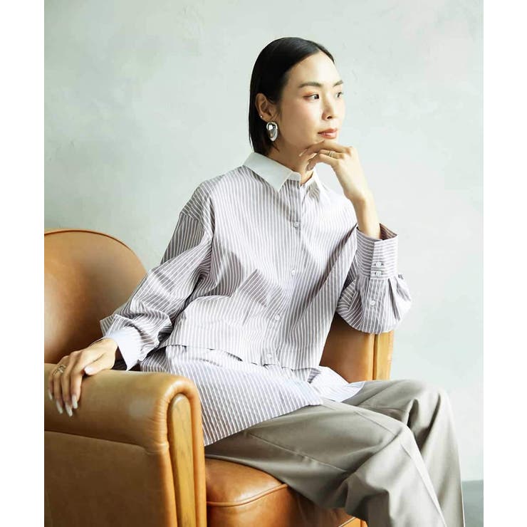 [2WAY]クレリックオーバーサイズストライプシャツ | MICHEL KLEIN | 詳細画像1 