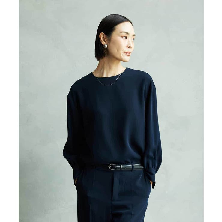 ネイビー | [セットアップ対応]ノーカラーブラウス | MICHEL KLEIN