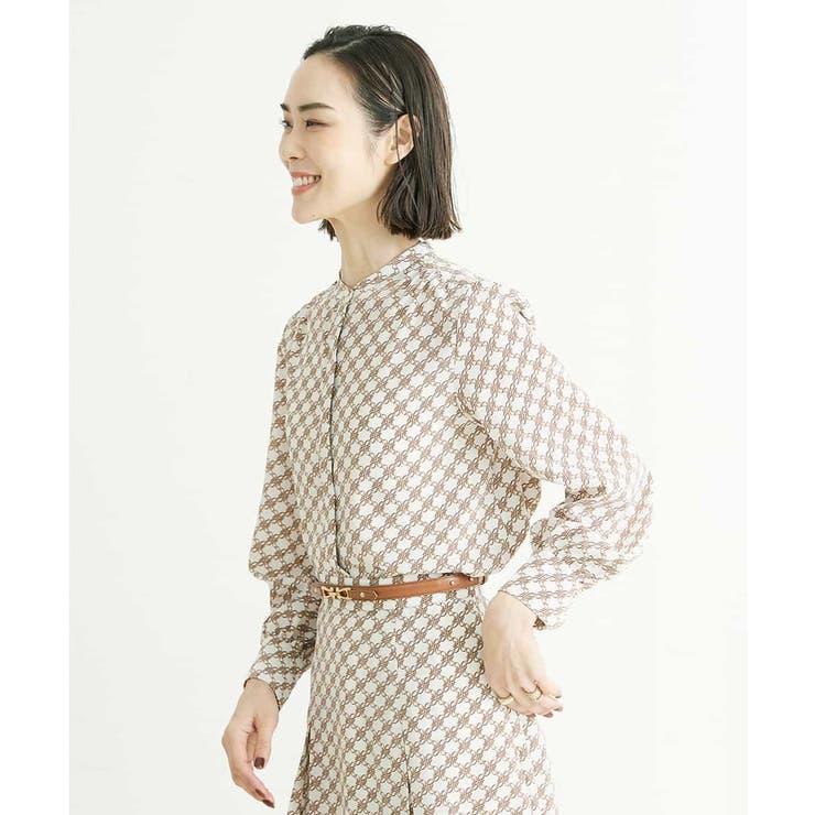 ドラマ着用 セットアップ対応 洗える】モノグラムバンドカラーブラウス