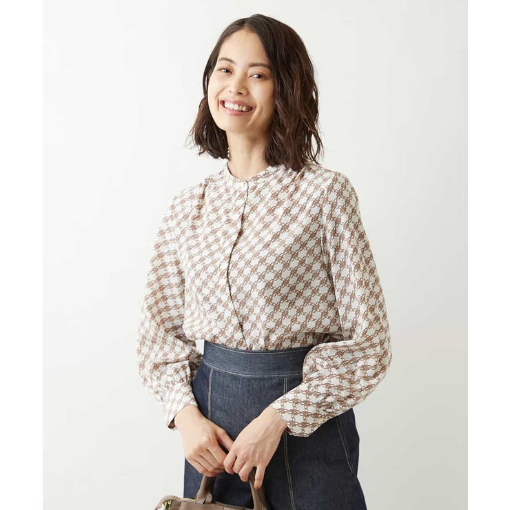 ドラマ着用 セットアップ対応 洗える】モノグラムバンドカラーブラウス