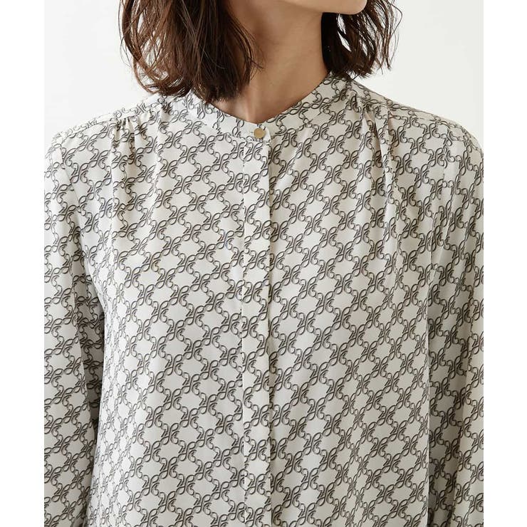 ドラマ着用 セットアップ対応 洗える】モノグラムバンドカラーブラウス