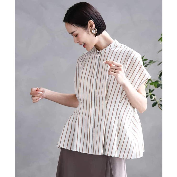 ストライプ柄デザインタックブラウス | MICHEL KLEIN | 詳細画像1 