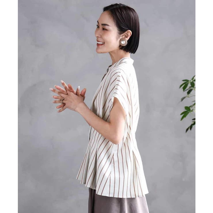 ストライプ柄デザインタックブラウス | MICHEL KLEIN | 詳細画像2 