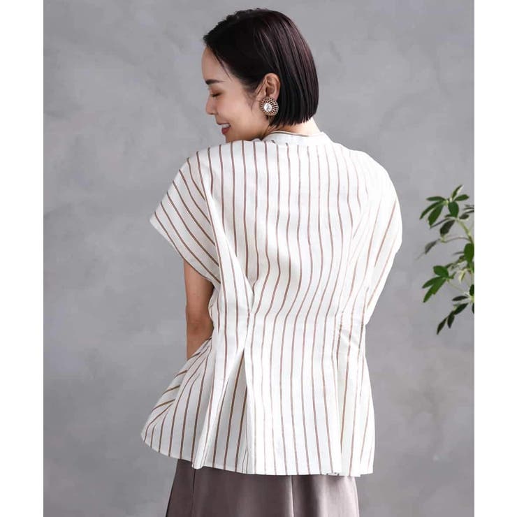 ストライプ柄デザインタックブラウス | MICHEL KLEIN | 詳細画像3 