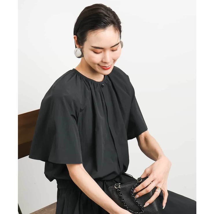 ブラック | [ドライタッチ]ギャザーブラウス 無地(セットアップ対応) | MICHEL KLEIN
