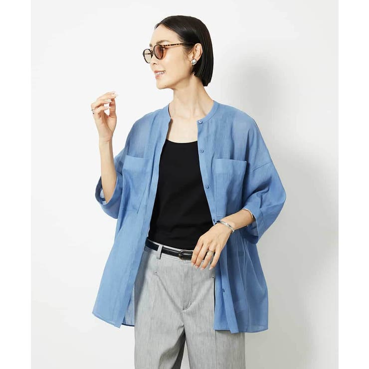 バンドカラーシアーブラウス | MICHEL KLEIN | 詳細画像1 