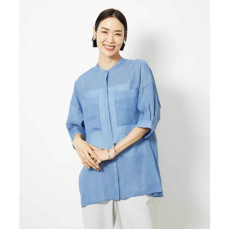 バンドカラーシアーブラウス | MICHEL KLEIN | 詳細画像10 