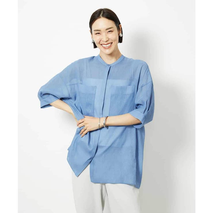 バンドカラーシアーブラウス | MICHEL KLEIN | 詳細画像11 