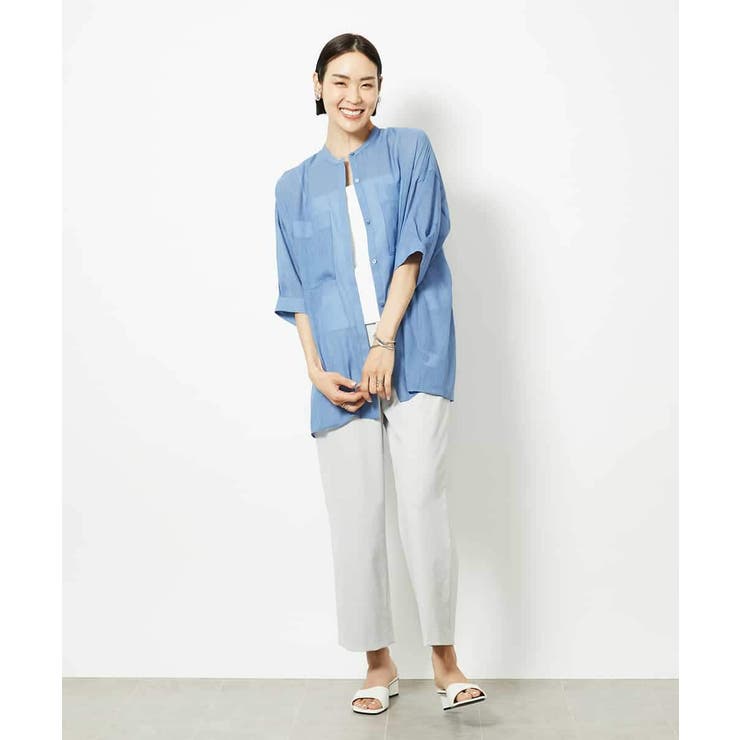 バンドカラーシアーブラウス | MICHEL KLEIN | 詳細画像12 