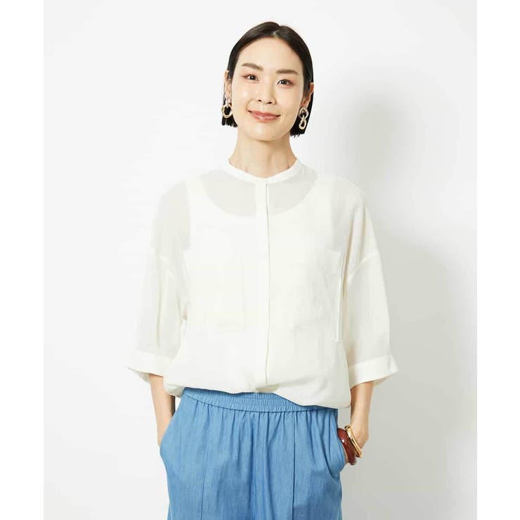 バンドカラーシアーブラウス | MICHEL KLEIN | 詳細画像15 