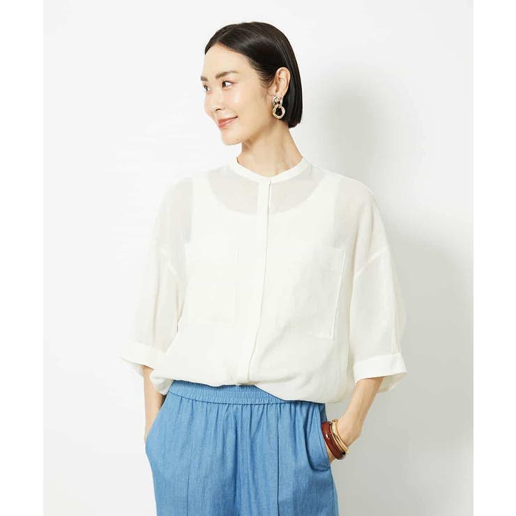 バンドカラーシアーブラウス | MICHEL KLEIN | 詳細画像16 