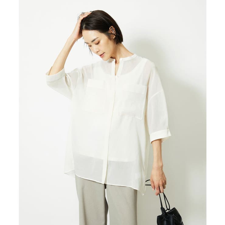 バンドカラーシアーブラウス | MICHEL KLEIN | 詳細画像20 