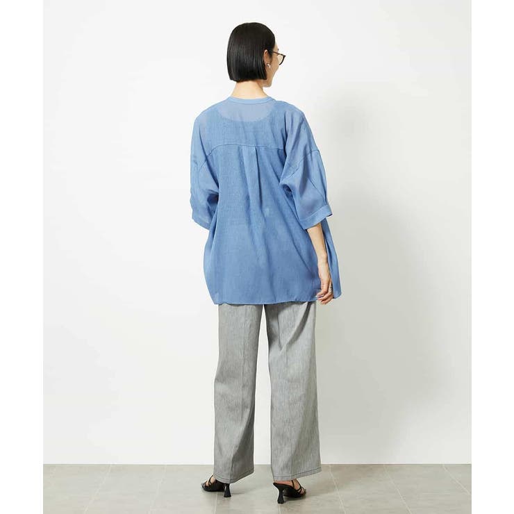 バンドカラーシアーブラウス | MICHEL KLEIN | 詳細画像4 