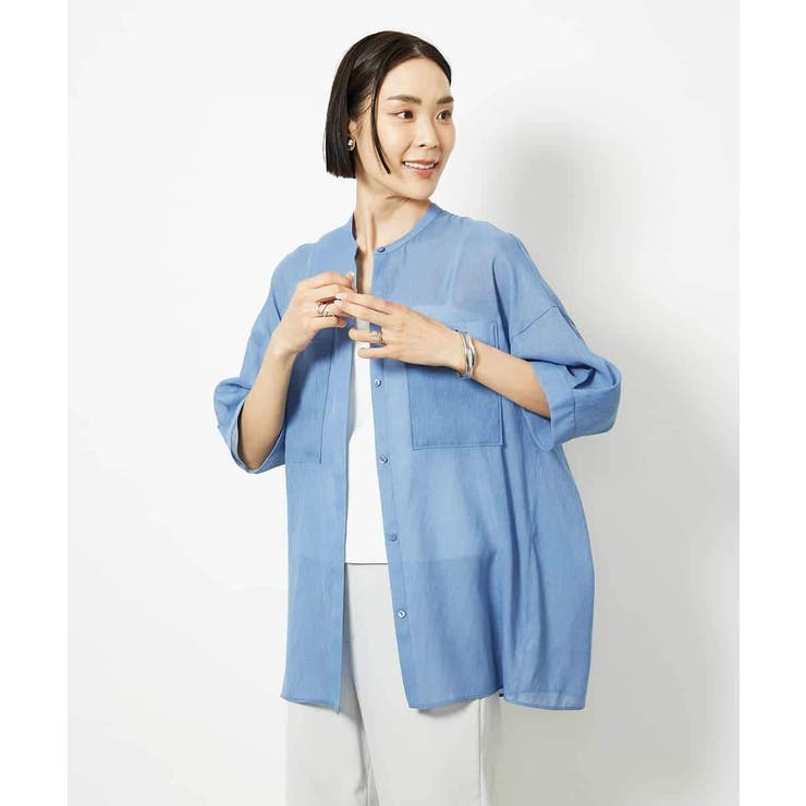 バンドカラーシアーブラウス | MICHEL KLEIN | 詳細画像8 