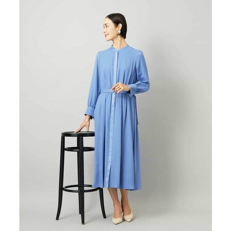 ブルー | ノーカラーフレアーワンピース | MICHEL KLEIN