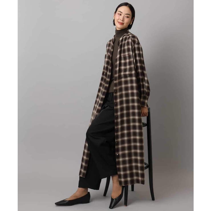 バンドカラーチェックシャツワンピース | MICHEL KLEIN | 詳細画像3 