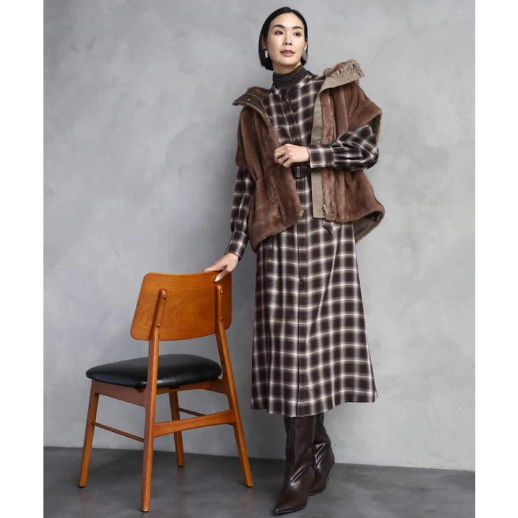 バンドカラーチェックシャツワンピース | MICHEL KLEIN | 詳細画像8 