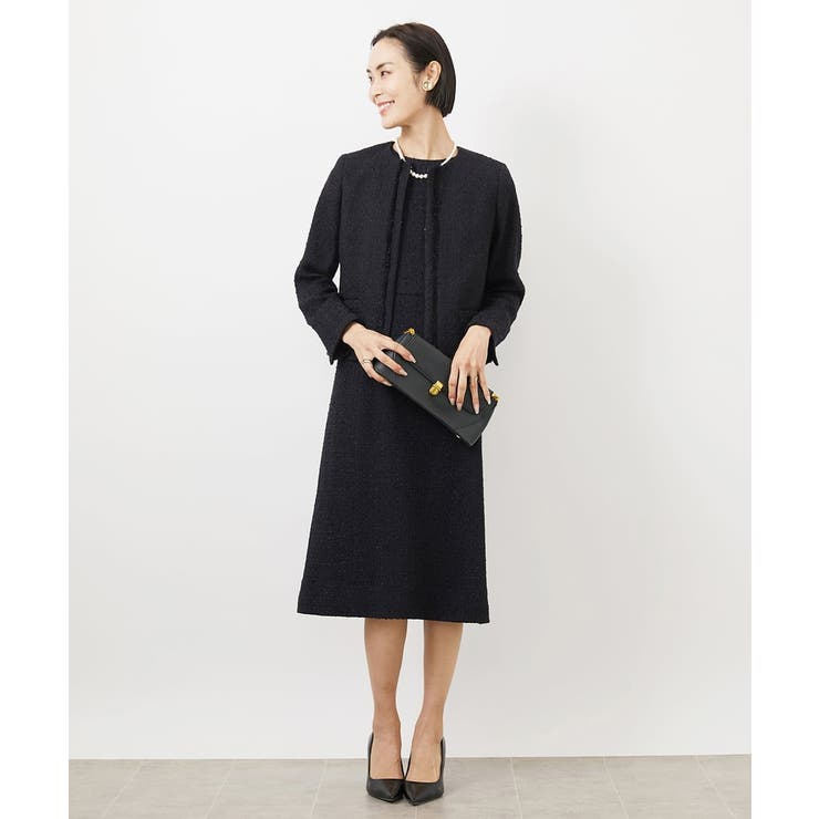 セットアップ対応/洗える］ノースリーブツイードワンピース[品番