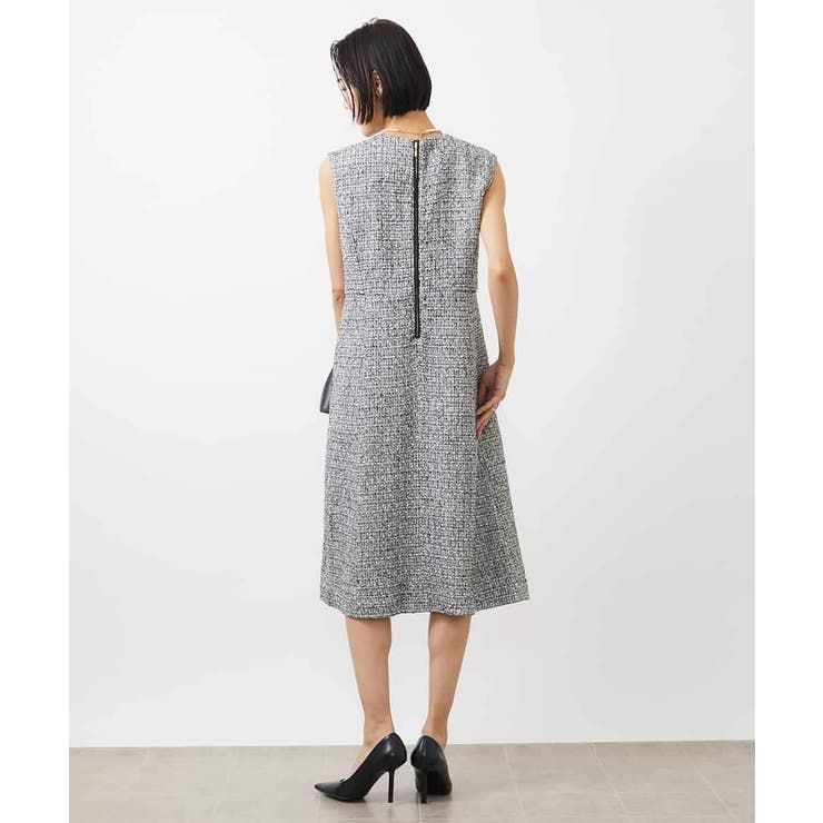 セットアップ対応/洗える］ノースリーブツイードワンピース[品番