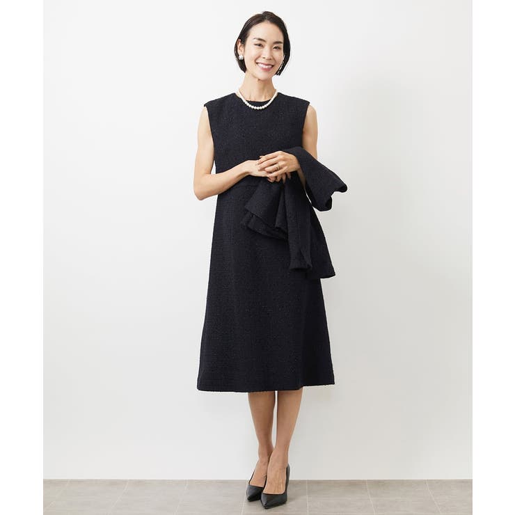 ネイビー | ［セットアップ対応/洗える］ノースリーブツイードワンピース | MICHEL KLEIN