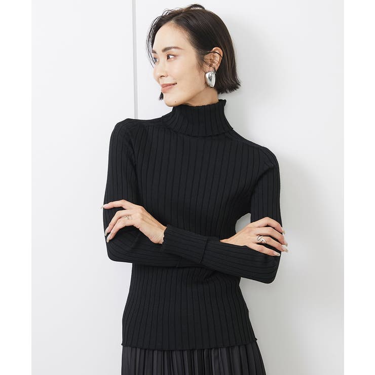 ブラック | ホールガーメント(R)ワイドリブハイネックニット | MICHEL KLEIN