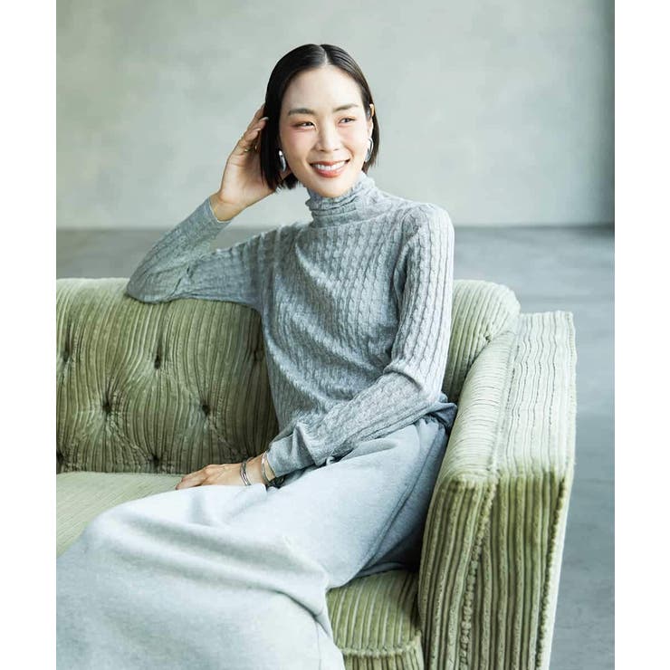 ライトグレー | シアーケーブルハイネックニット | MICHEL KLEIN