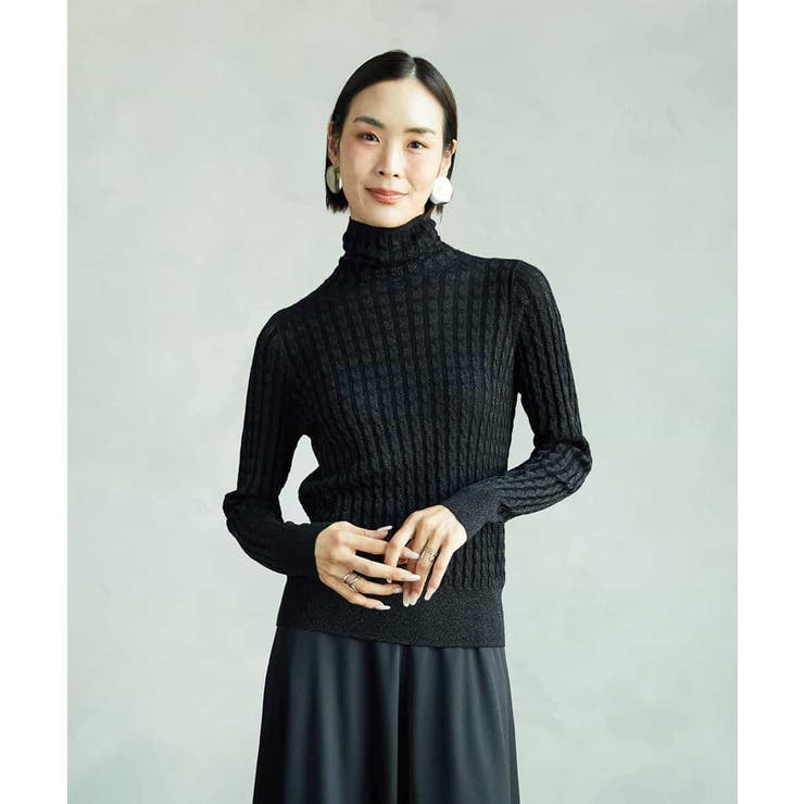 ブラック | シアーケーブルハイネックニット | MICHEL KLEIN